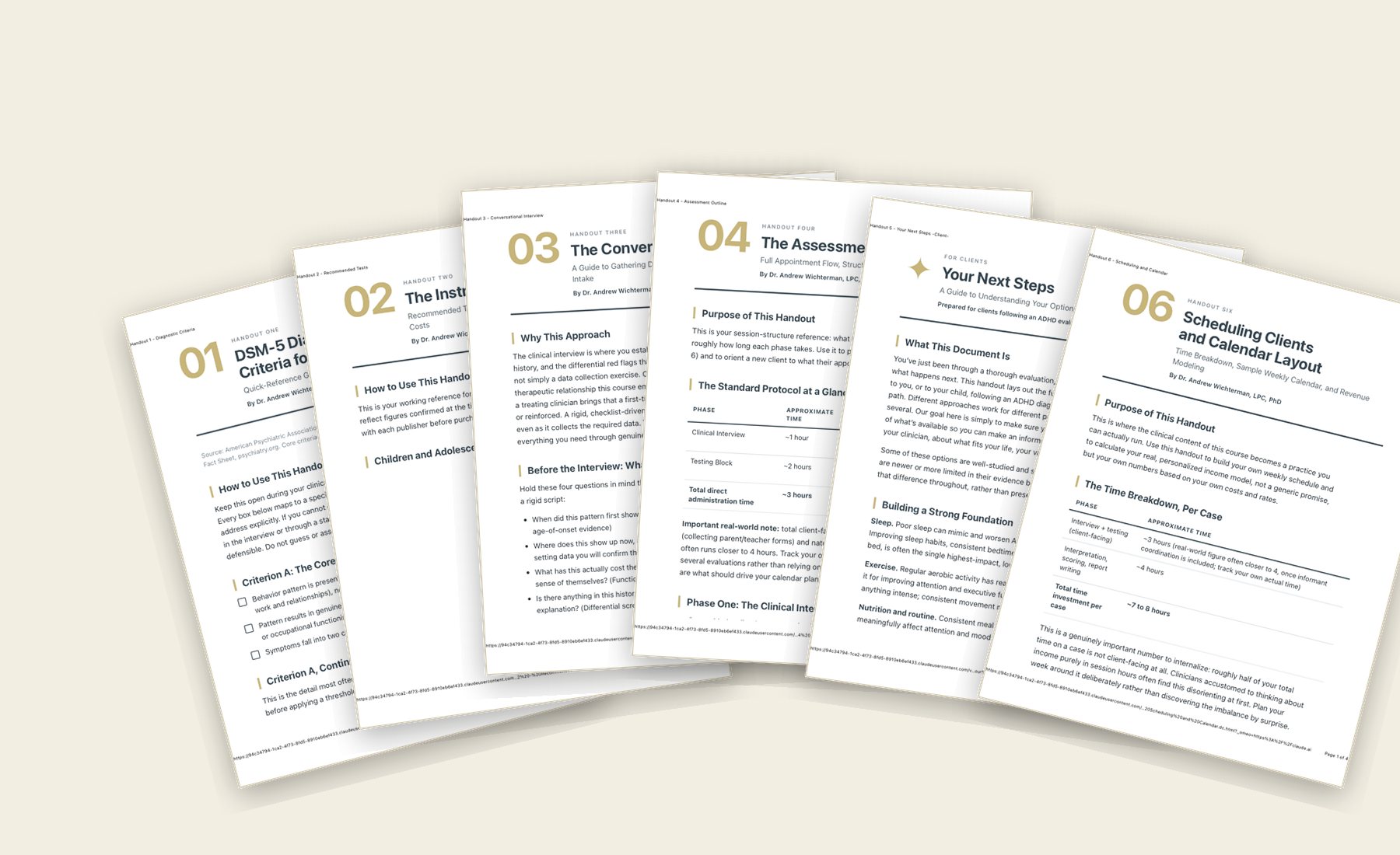 The six handouts included with the course